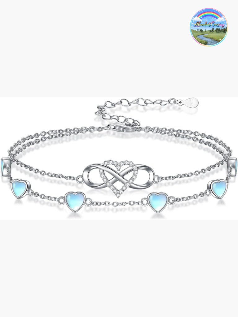 925 Sterling Silver Infinity Heart Birthstone Charm Link Anklet Bracelet